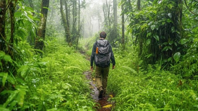man hiking in the Amazon Rainforest generative ai