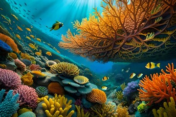 Obraz premium coral reef with fish generated by AI tool