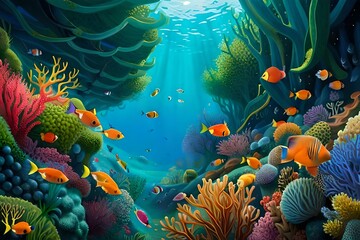 Naklejka na ściany i meble fish under water in sea generated by AI tool 