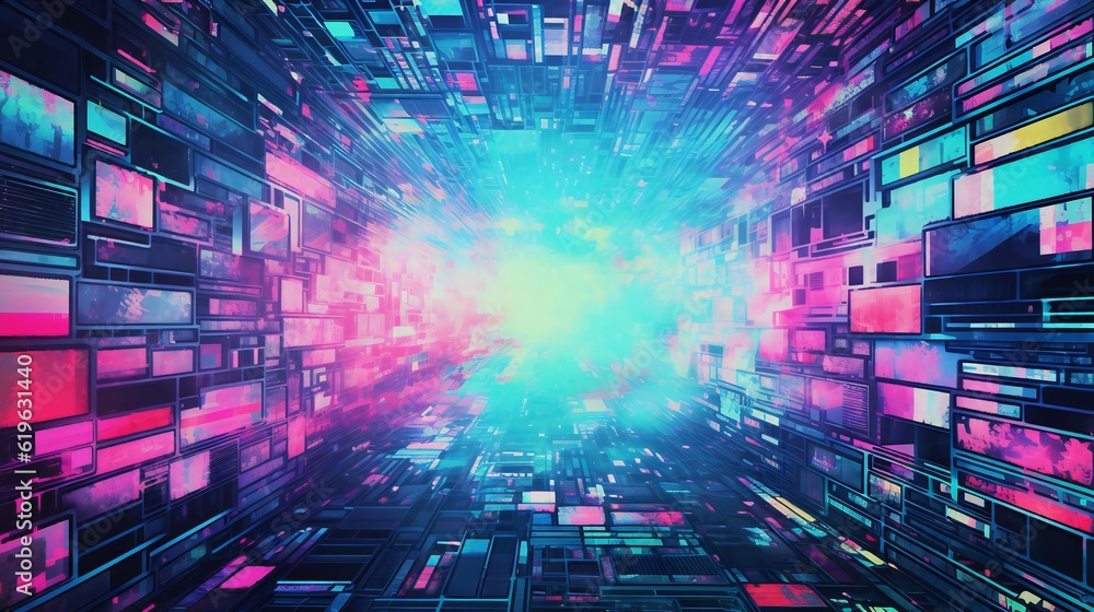 Poster A vibrant and geometric abstract background filled with colorful squares and rectangles