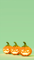 3d illustration of pumpkins with internal light in green setting, halloween and holiday theme