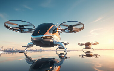 Electric vertical takeoff vehicles - EVTOL. Future transportation. Air taxi concept