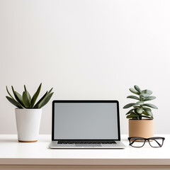 Minimalist Workspace with Modern Laptop and a Touch of Greenery - Communicating Work-life Balance and Efficiency