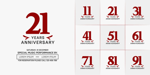 set of anniversary logo with red number on white background can be use for celebration