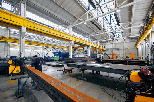 Department of long steel frames assembling in plant shop