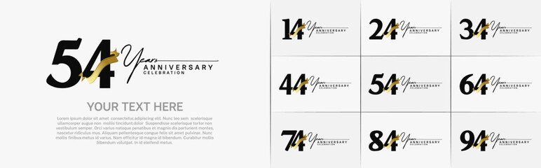 set of anniversary logo with black number and golden ribbon can be use for celebration - obrazy, fototapety, plakaty