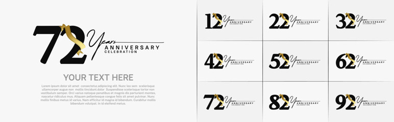 set of anniversary logo with black number and golden ribbon can be use for celebration