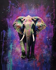 Elephant  form and spirit through an abstract lens. dynamic and expressive Elephant print by using bold brushstrokes, splatters, and drips of paint.  Elephant raw power and untamed energy  
