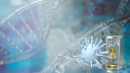 The virus and sand clock for long covid concept 3d rendering