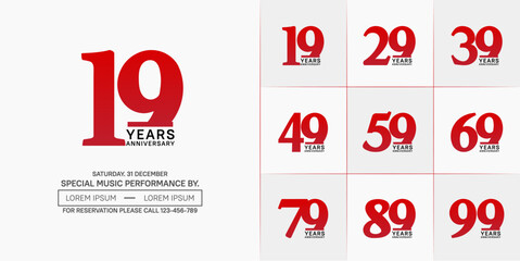 set of anniversary logo with red and black number on white background can be use for celebration