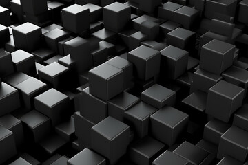 Random shifted black cube boxes block background. Dark abstract cubes background. Generative AI