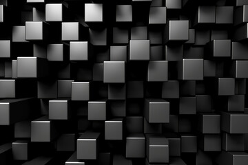 Random shifted black cube boxes block background. Dark abstract cubes background. Generative AI