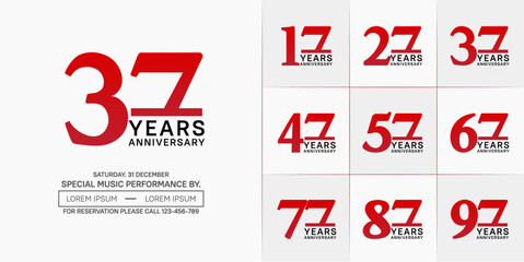 set of anniversary logo with red and black number on white background can be use for celebration