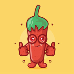 cute chili character mascot with thumb up hand gesture isolated cartoon in flat style design