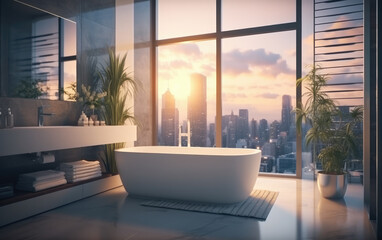 Beautiful Blurred Background of a Modern Bathroom Interior 