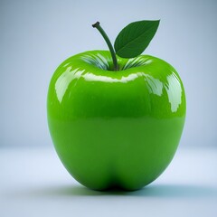 green apple isolated on white, Fresh and Vibrant Green Apple with Leaf on White Background.