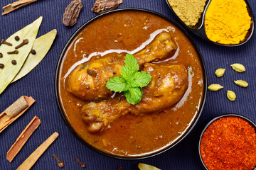 Spicy chicken curry with indian traditional spices