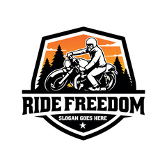 Biker riding adventure motorcycle illustration logo vector