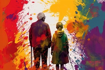 World Grandparents Day. Old age, Caregiving, sweethearts and relatives helplessness, affection and care for the older generation, native people,.favourite person grandpa grandma.