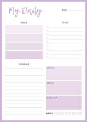 (Summer) Daily planner. Minimalist planner template set. Vector illustration.	