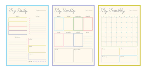 (Summer) to do list planner. Minimalist planner template set. Vector illustration.	