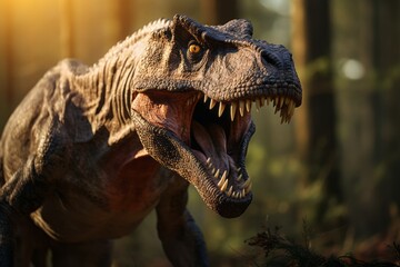 Close-Up of Tyrannosaurus Rex, Natural light, Generative AI
