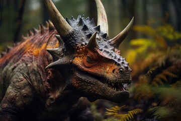 Close-Up of Triceratops, Natural light, Generative AI