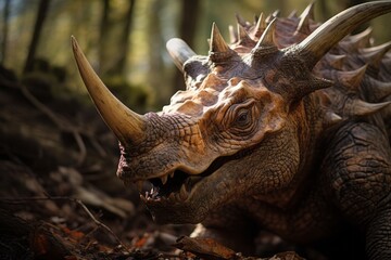 Close-Up of Triceratops, Natural light, Generative AI