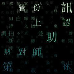 Matrix background. Random Characters of Chinese Traditional Alphabet. Gradiented matrix pattern. Blue green color theme backgrounds. Tileable horizontally. Stylish vector illustration.