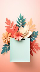 Obraz premium reusable shopping bag leaf background, paper illustration copy space generative ai