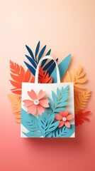 Fototapeta na wymiar reusable shopping bag leaf background, paper illustration copy space generative ai