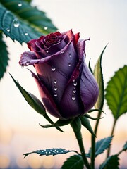 Gothic Splendor: Purple Rose with Water Droplets in Blue-Black Gold (Generative AI)