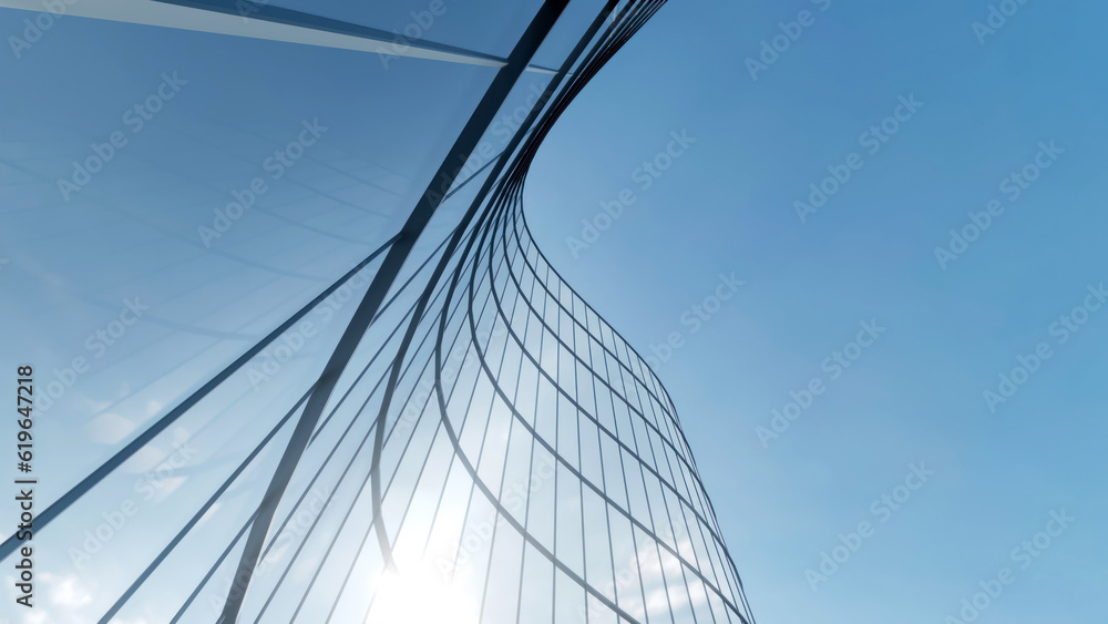 Poster 3d rendering of office glass building, modern architecture. 3d rendering.
