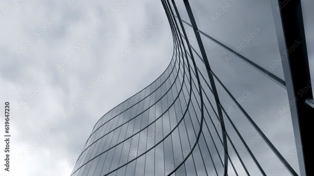 Poster 3d rendering of office glass building, modern architecture. 3d rendering.