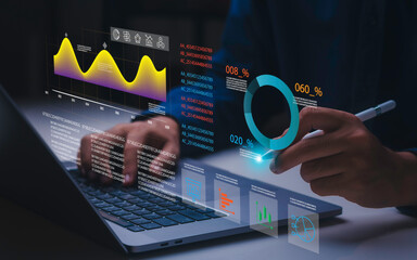 Analysts work in business analytics dashboards to analyze performance and generate in-depth reports for operational management and strategic decisions.
