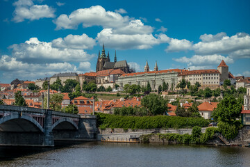 Panoramic view of Prague castle and Manes bridge
