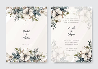 Beautiful green soft floral and leaves wedding invitation card set