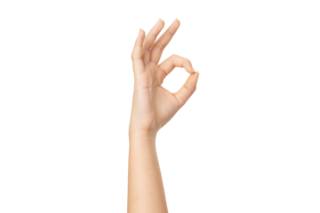Woman hand ok sign on a white isolated background with clipping path