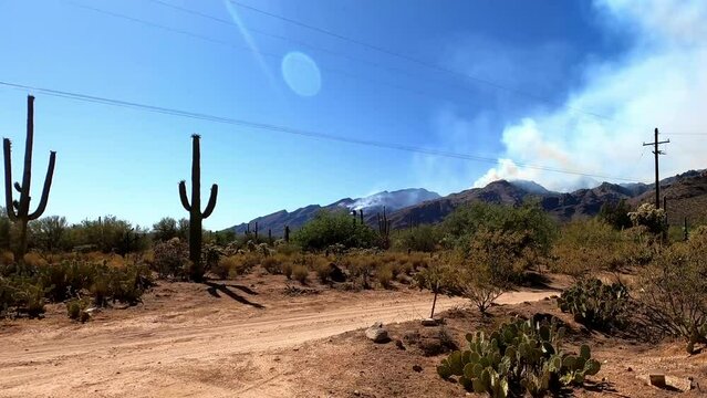 Smoke plumes from huge Arizona wildfire - Catalina Mountains, Tucson.