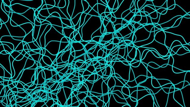 Green neon wire tangled scribble on loop  animation background.	