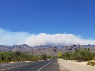 Smoke plume from huge Arizona wildfire - Catalina Mountains, Tucson