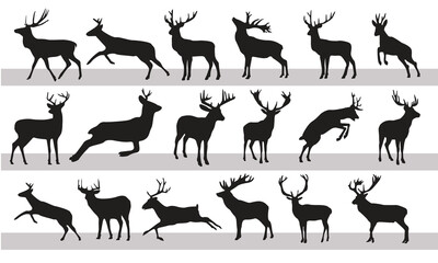 Deer silhouette vector set, Deer silhouette hunting silhouettes pack, Deer vector set,  animals silhouette set, Black reindeer silhouettes, Deer vector set
