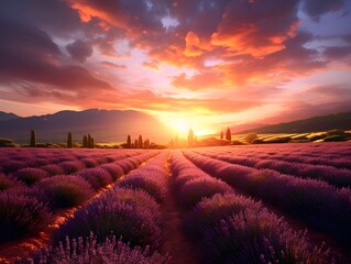 Lavendelfeld bei Sonnenuntergang, Provence