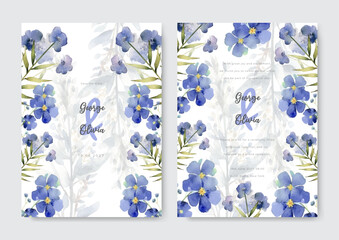 Wedding card template with daisy floral feather purple concept watercolor style
