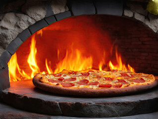 Stone pizza oven and pizza close up - ai generative