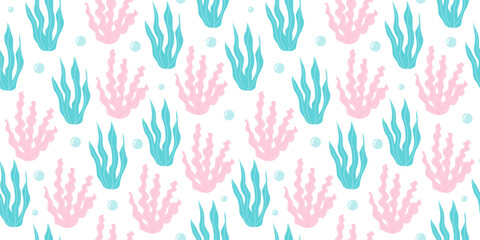 Vector seamless pattern with seaweed, sea plants