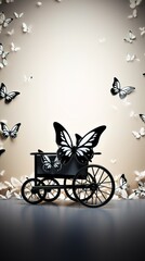 Trolley butterfly black and white, simple minimalist tone copy space generative ai
