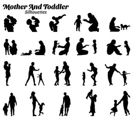 Mother and toddler silhouette vector set.