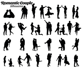 Set of romantic couple silhouette vector.
