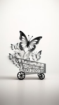 Trolley butterfly black and white, simple minimalist tone copy space generative ai